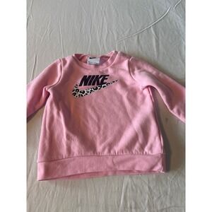 Nike Sweatshirt Baby 12M Pink Excellent Leopard Print Swoosh Fleece‎ Crewneck